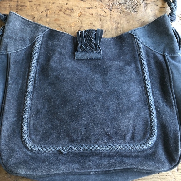 Zara Basic Blue Suede Boho Braided Tassel Bag - Picture 4 of 8